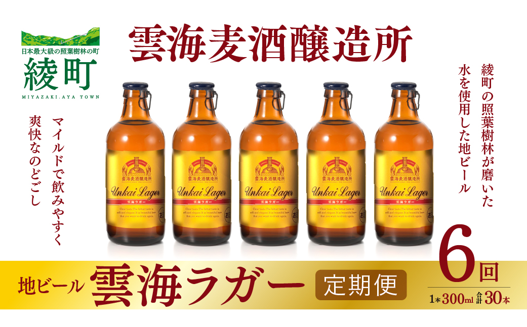 02-135_雲海麦酒醸造所 地ビール 「雲海ラガー」 5本セット 【6回 定期便】