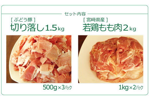 36-84_綾ぶどう豚こま1.5kg＆宮崎県産とりモモ2kgセット