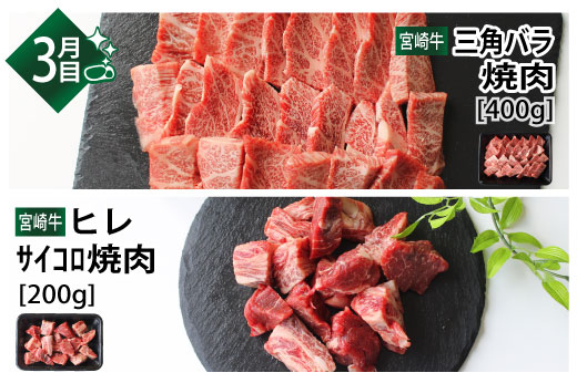 36-61_宮崎牛焼肉食べ比べ 計2.2kg（3か月定期便）